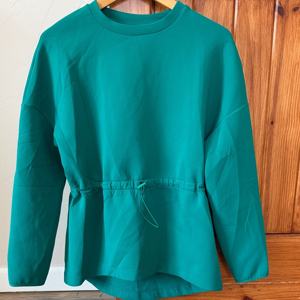 Sweaty Betty Green Cinched Drawstring Waist Scuba Sweatshirt Pullover Top XS EUC